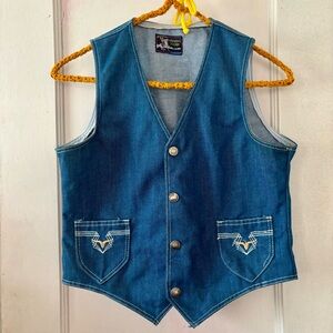 Vintage Blue Denim Vest with Western Flair